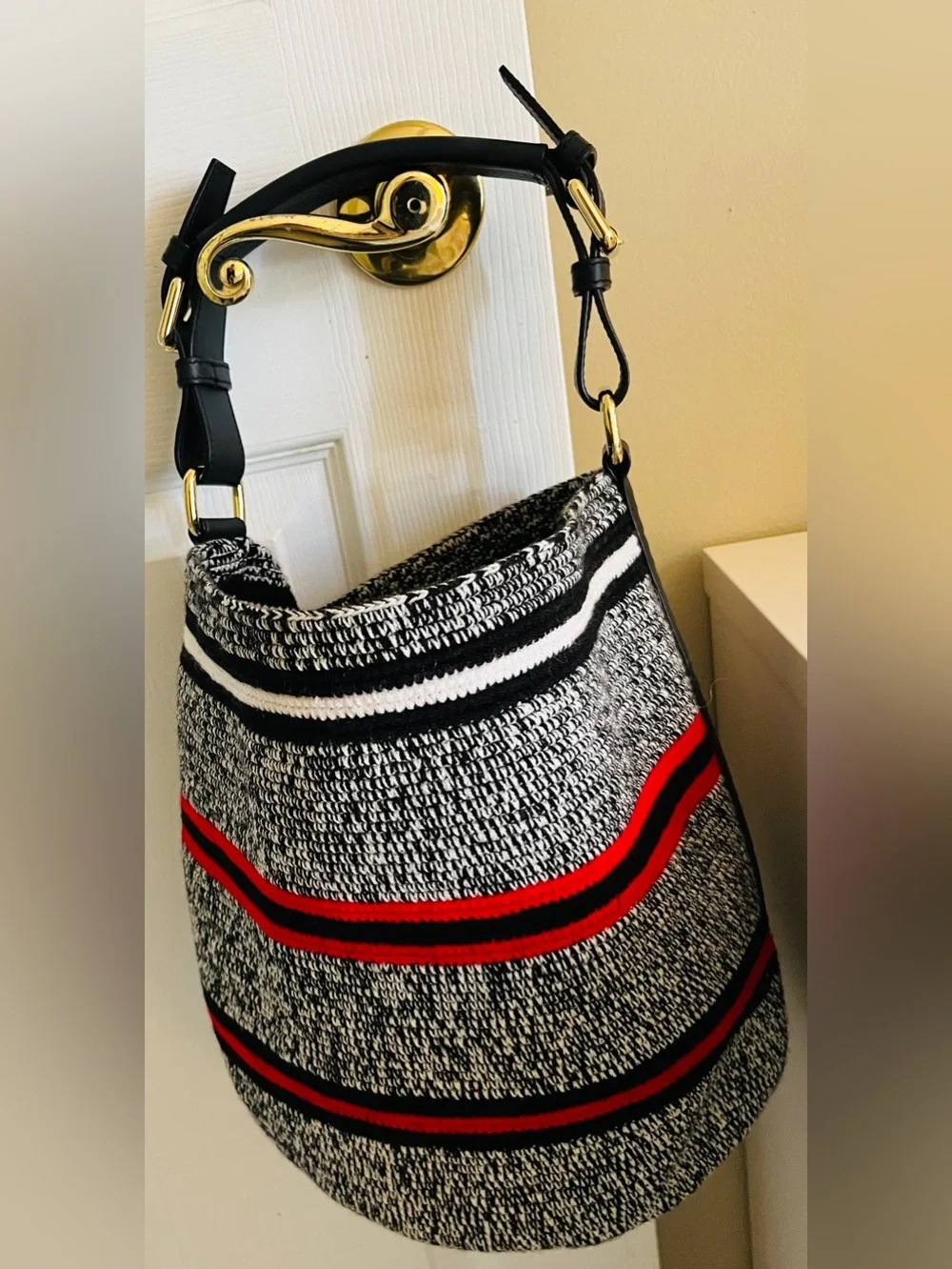 Gorgeous Bucket Bag with leather shoulder strap & Accents! Pristine condition